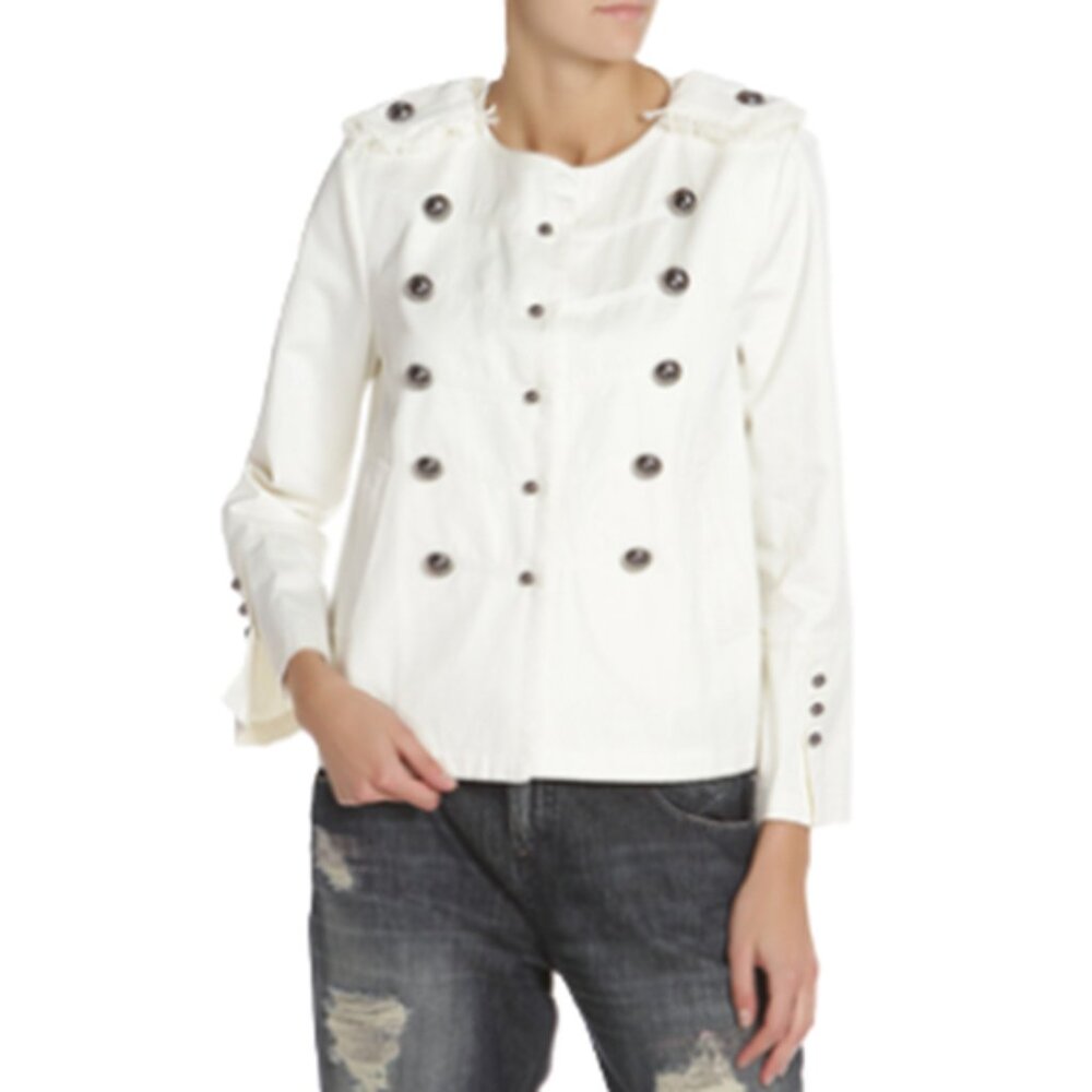 TwinSet Sz M Y2K Majorette Band Steampunk Military Embellished Denim Jean Jacket